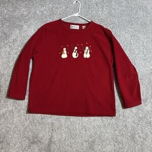 Retro Y2K Sweatshirt Womens Large Embroidered Snowman Grandmacore Holiday Cozy
